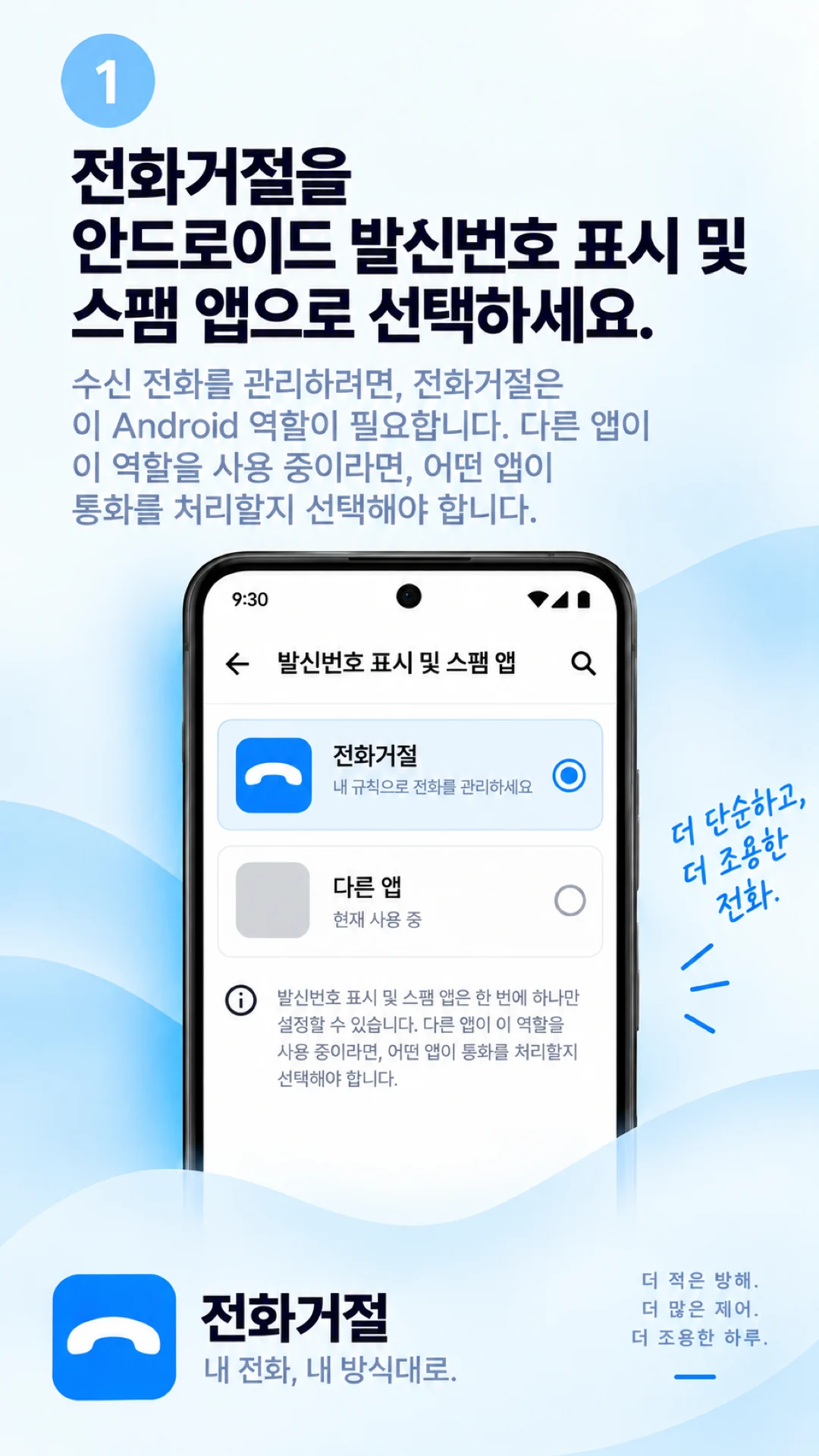 Android 발신번호 표시 및 스팸 앱으로 전화거절을 선택하는 안내