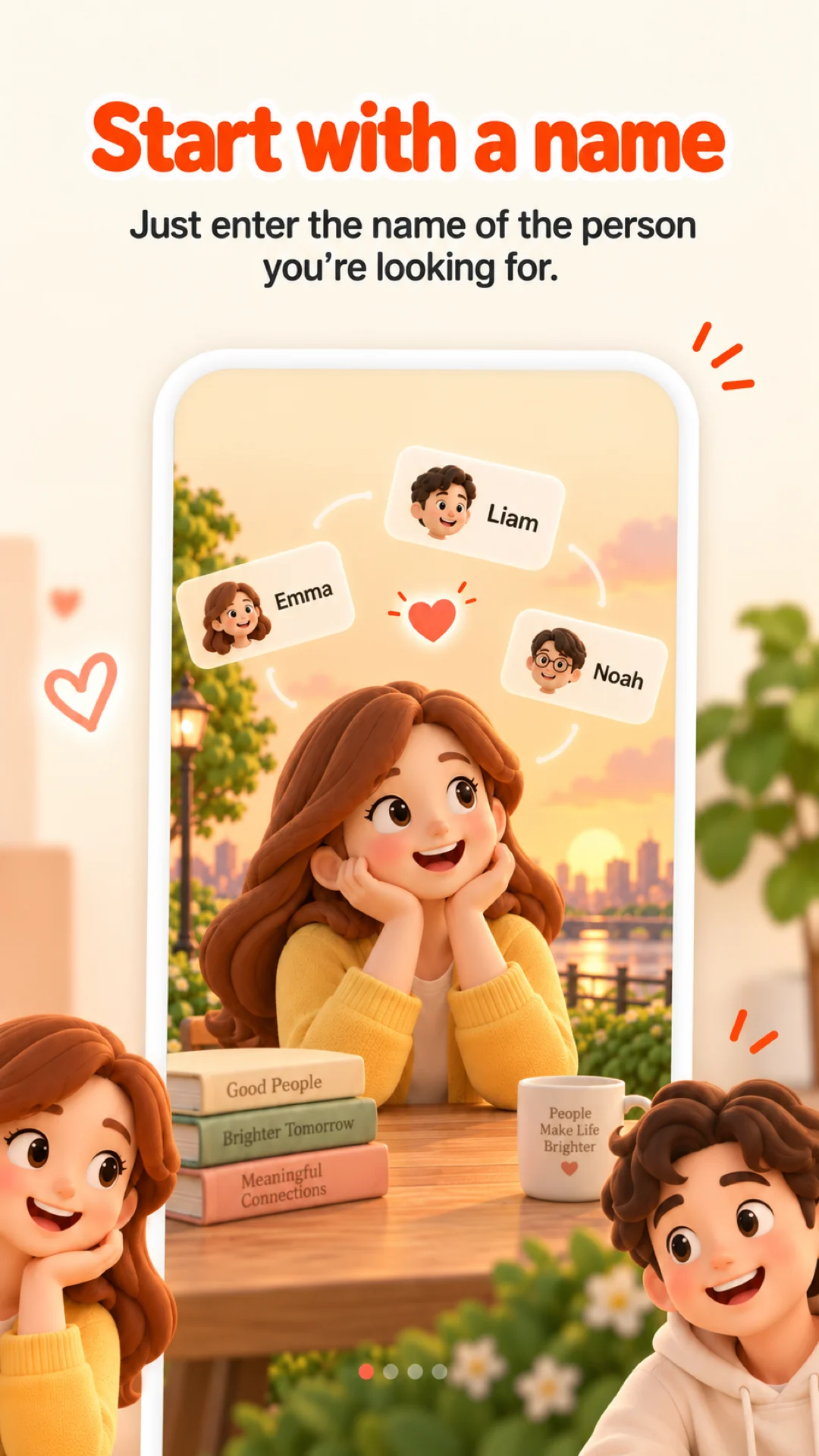 Remero promotional artwork about reconnecting, starting with a name